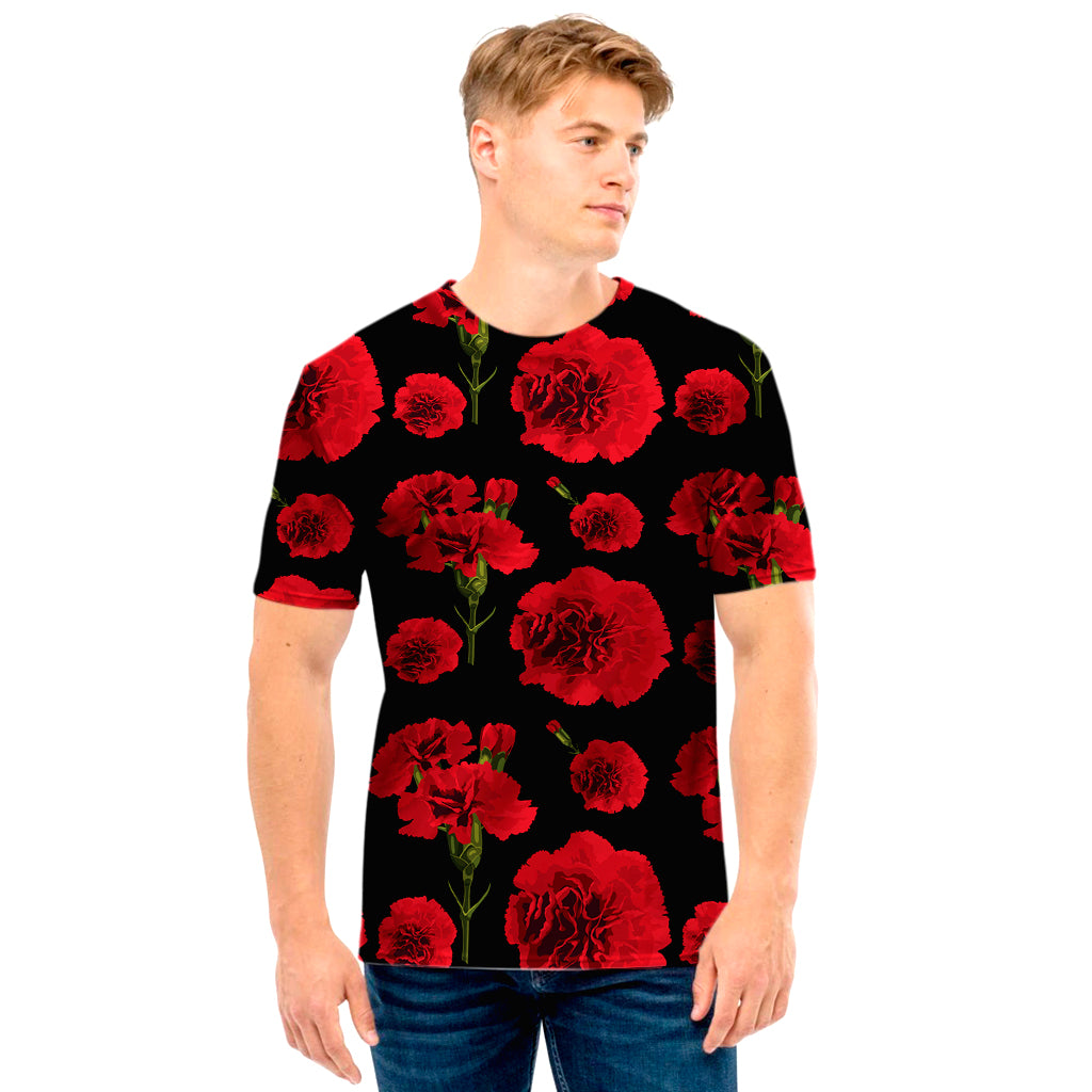 Red And Black Carnation Pattern Print Men's T-Shirt