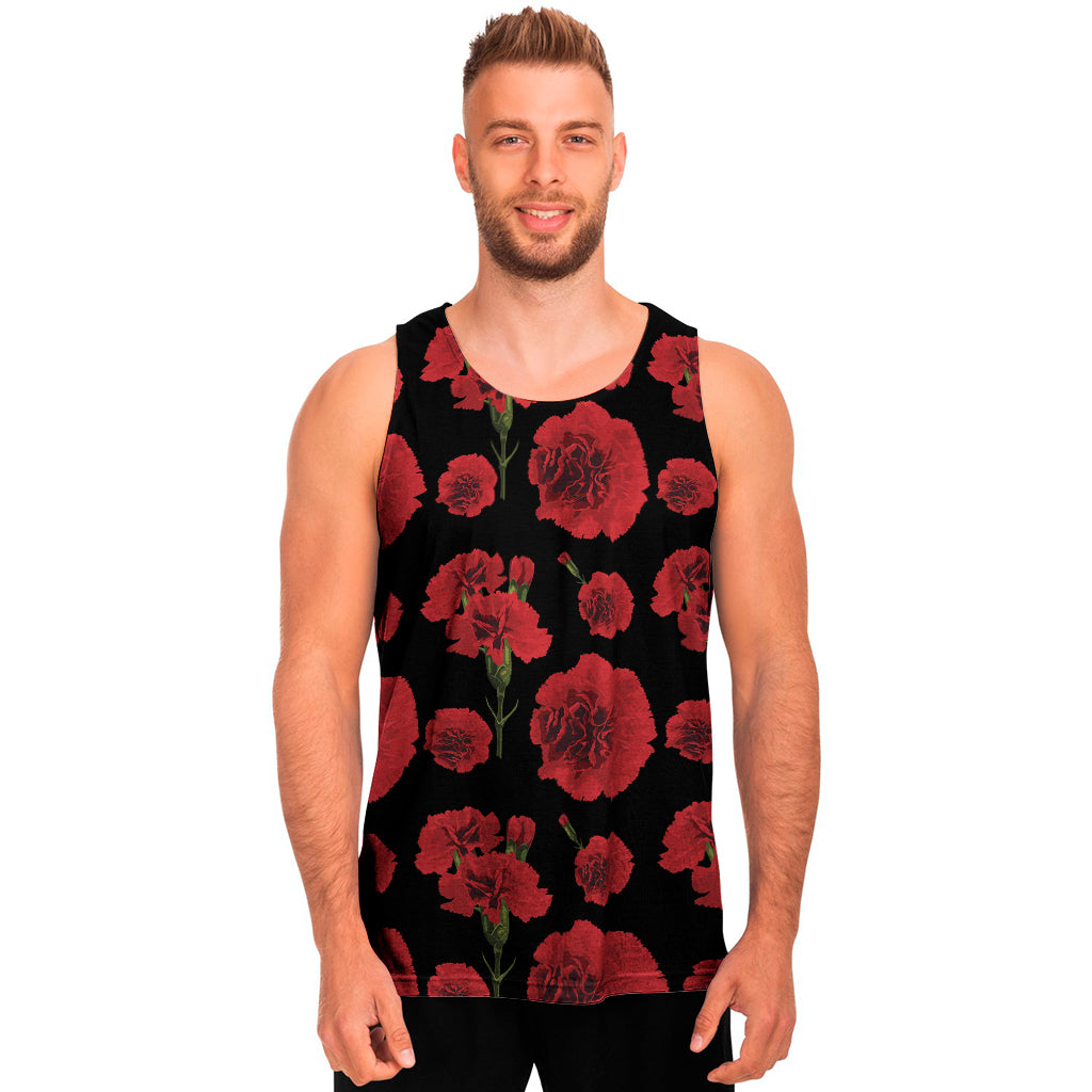 Red And Black Carnation Pattern Print Men's Tank Top
