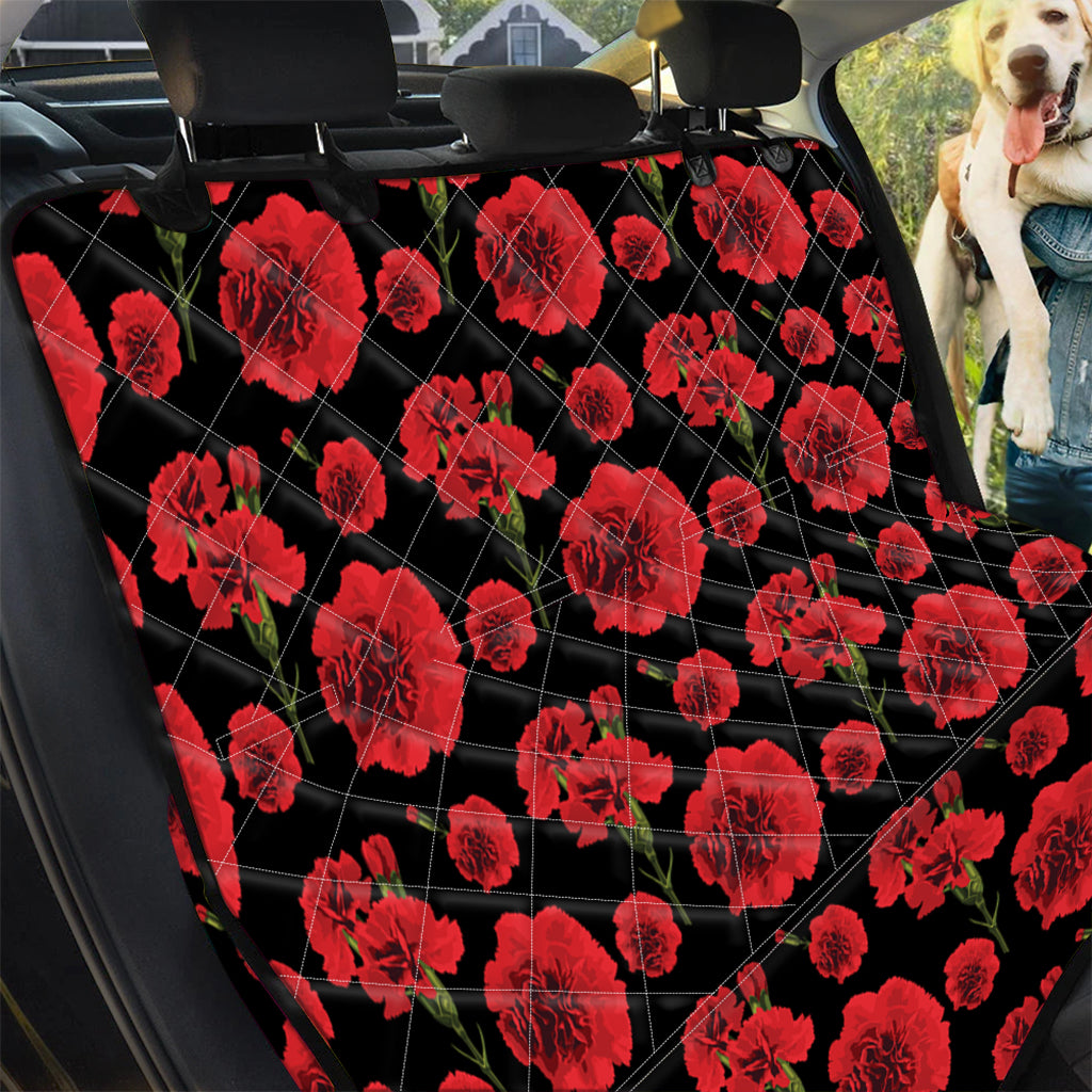 Red And Black Carnation Pattern Print Pet Car Back Seat Cover