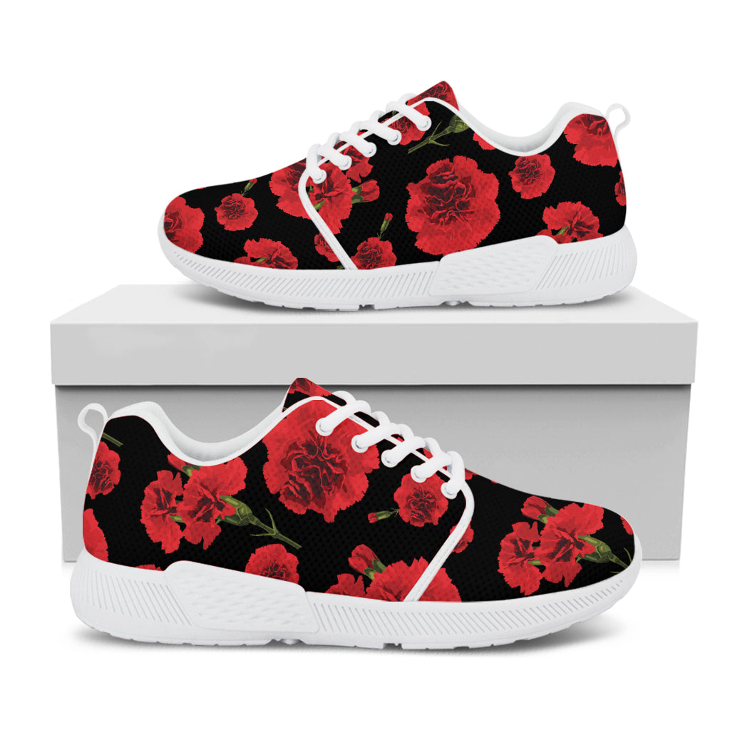 Red And Black Carnation Pattern Print White Athletic Shoes