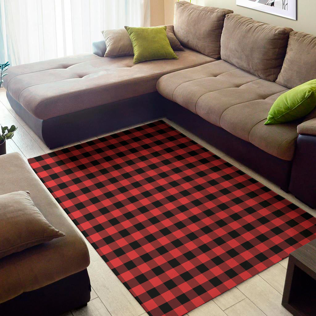 Red And Black Check Pattern Print Area Rug