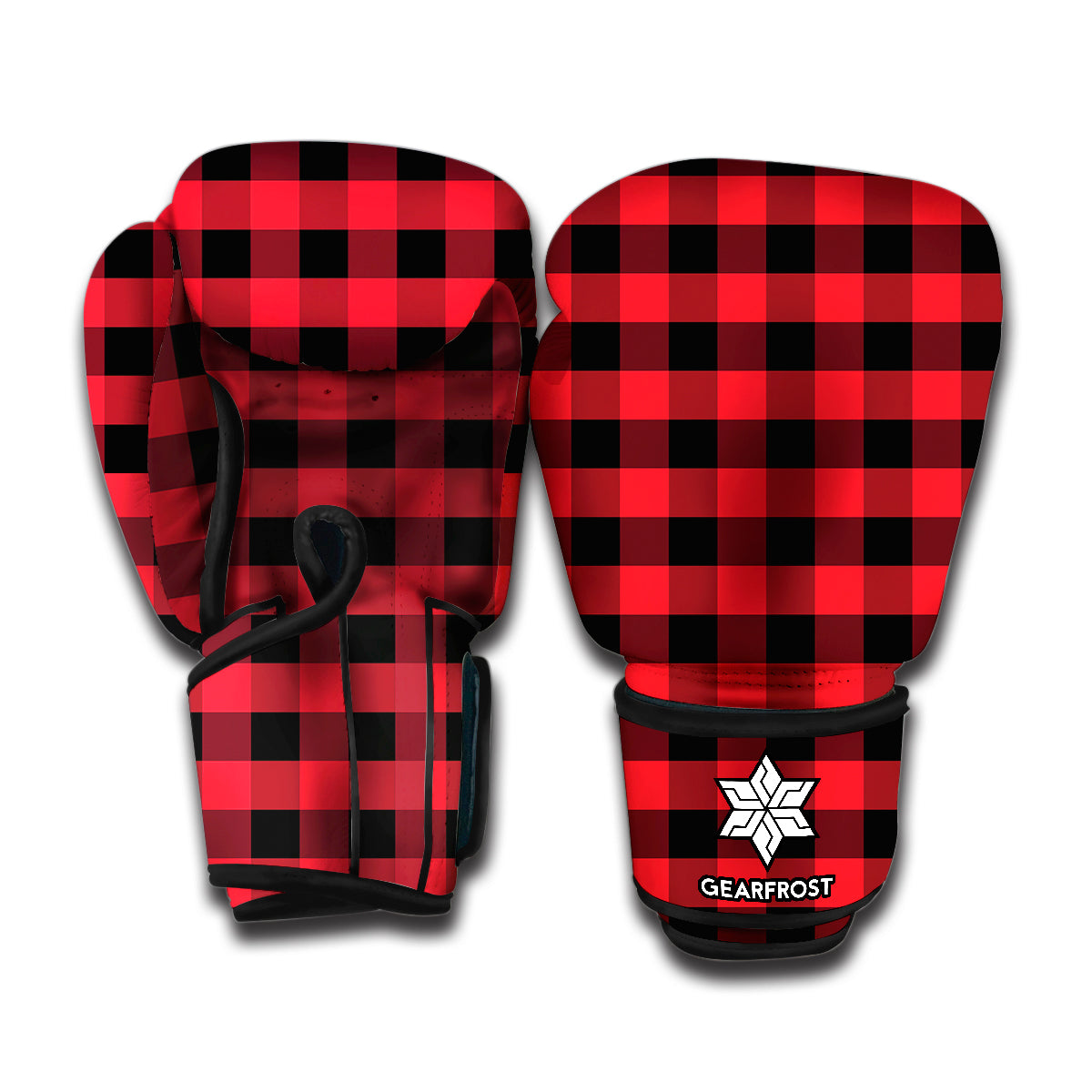 Red And Black Check Pattern Print Boxing Gloves