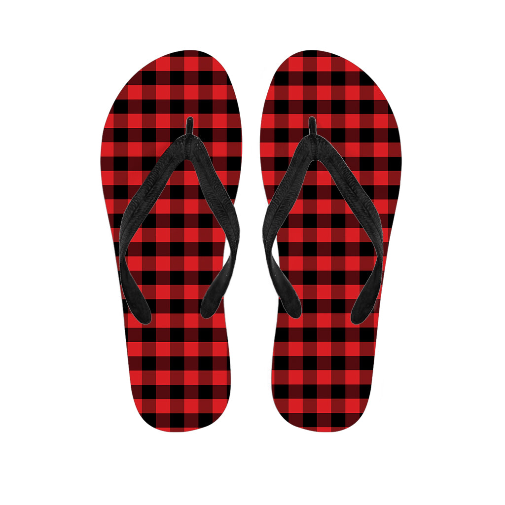 Red And Black Check Pattern Print Flip Flops