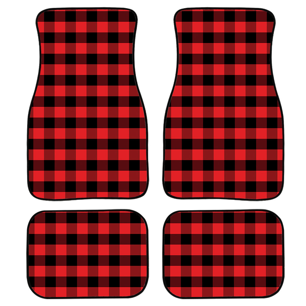 Red And Black Check Pattern Print Front and Back Car Floor Mats