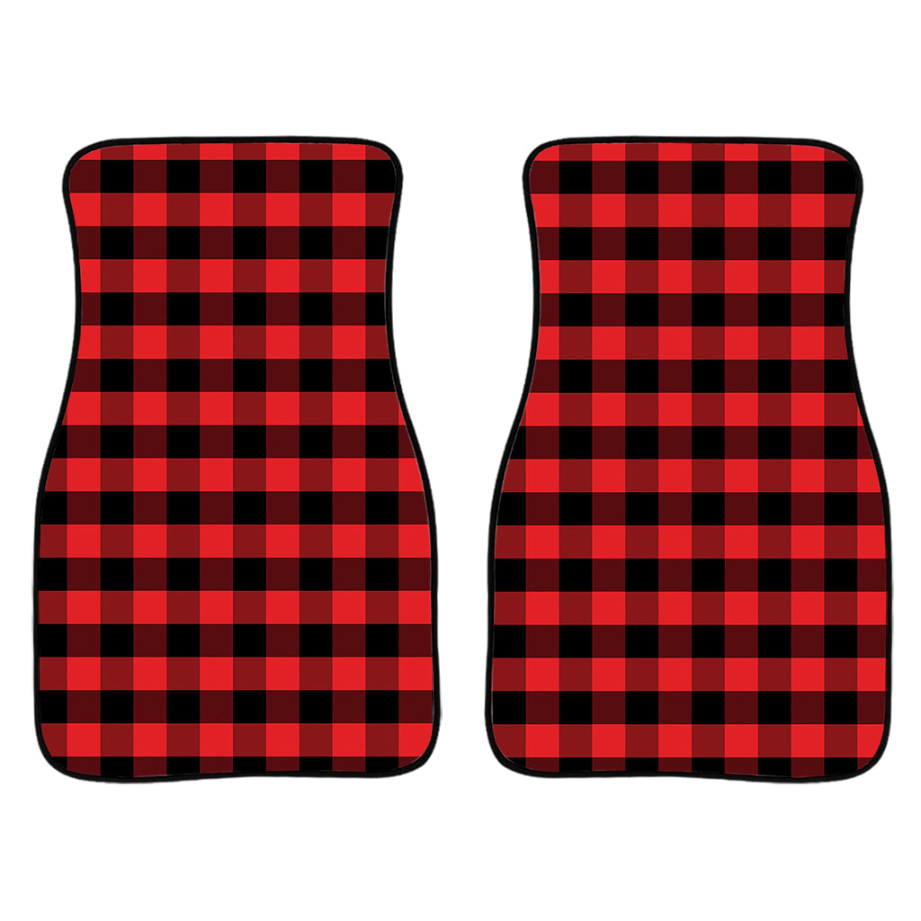 Red And Black Check Pattern Print Front Car Floor Mats