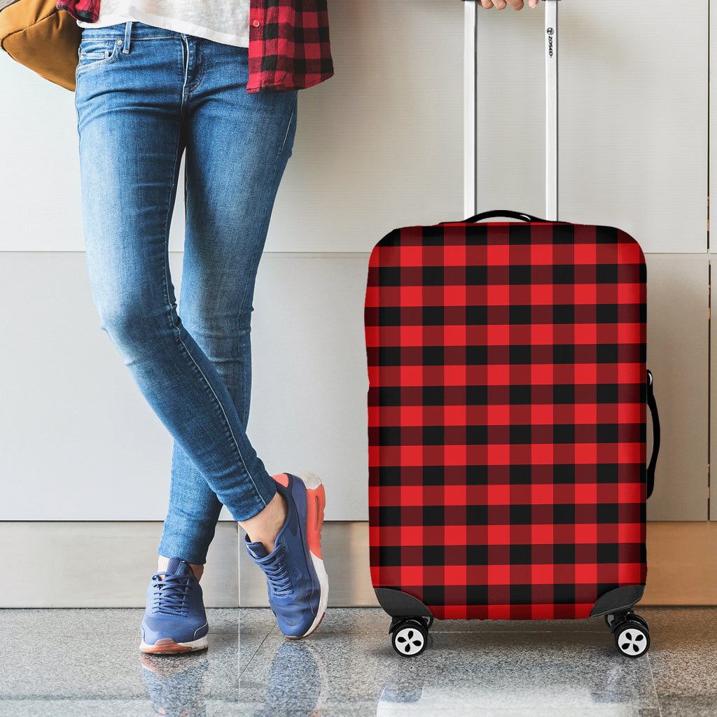 Red And Black Check Pattern Print Luggage Cover