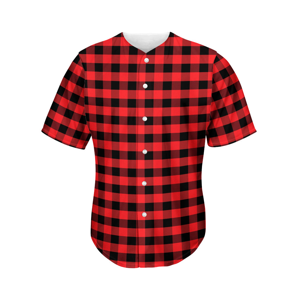 Red And Black Check Pattern Print Men's Baseball Jersey