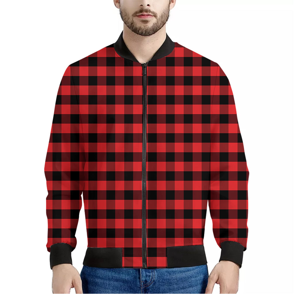 Red And Black Check Pattern Print Men's Bomber Jacket