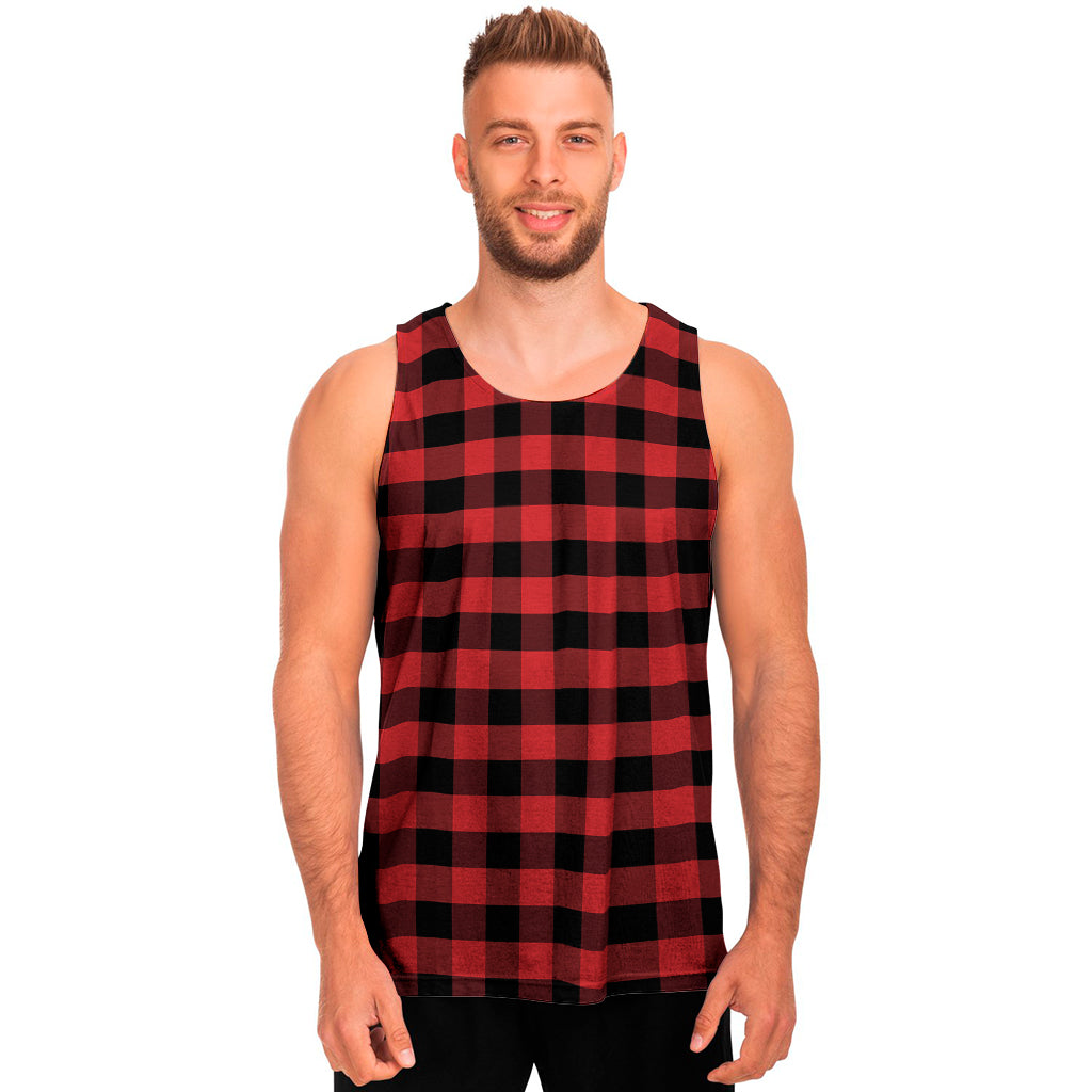 Red And Black Check Pattern Print Men's Tank Top