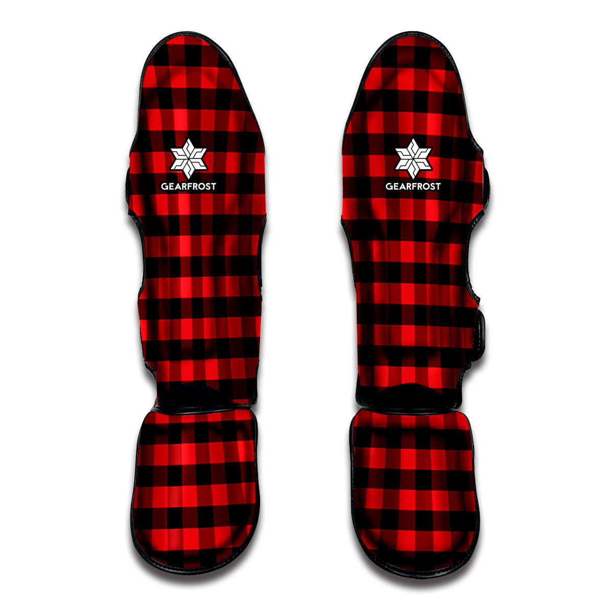 Red And Black Check Pattern Print Muay Thai Shin Guards