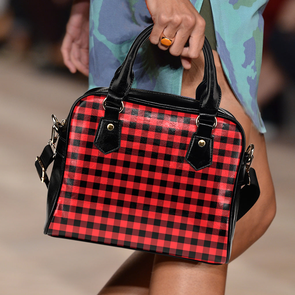 Red And Black Check Pattern Print Shoulder Handbag