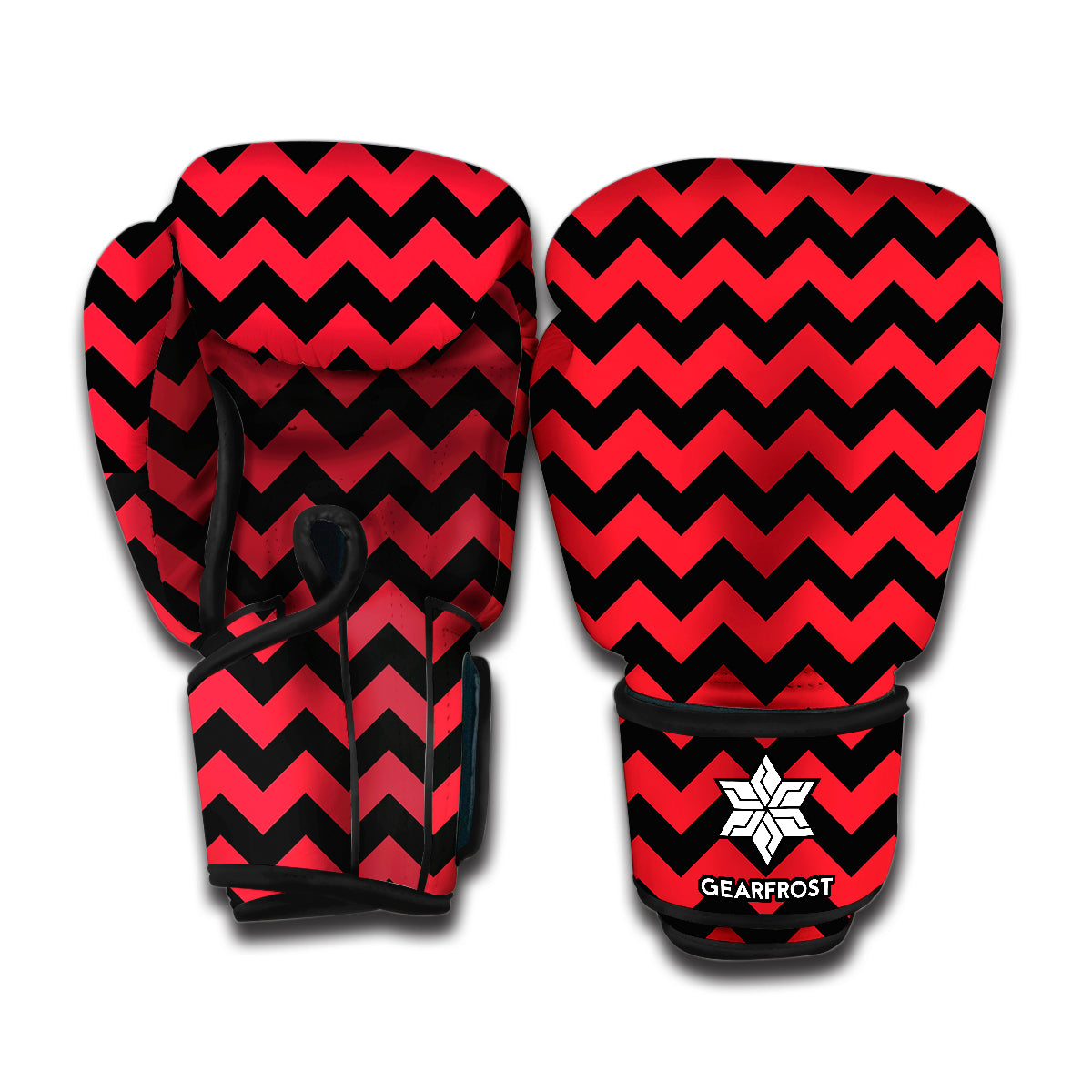 Red And Black Chevron Pattern Print Boxing Gloves