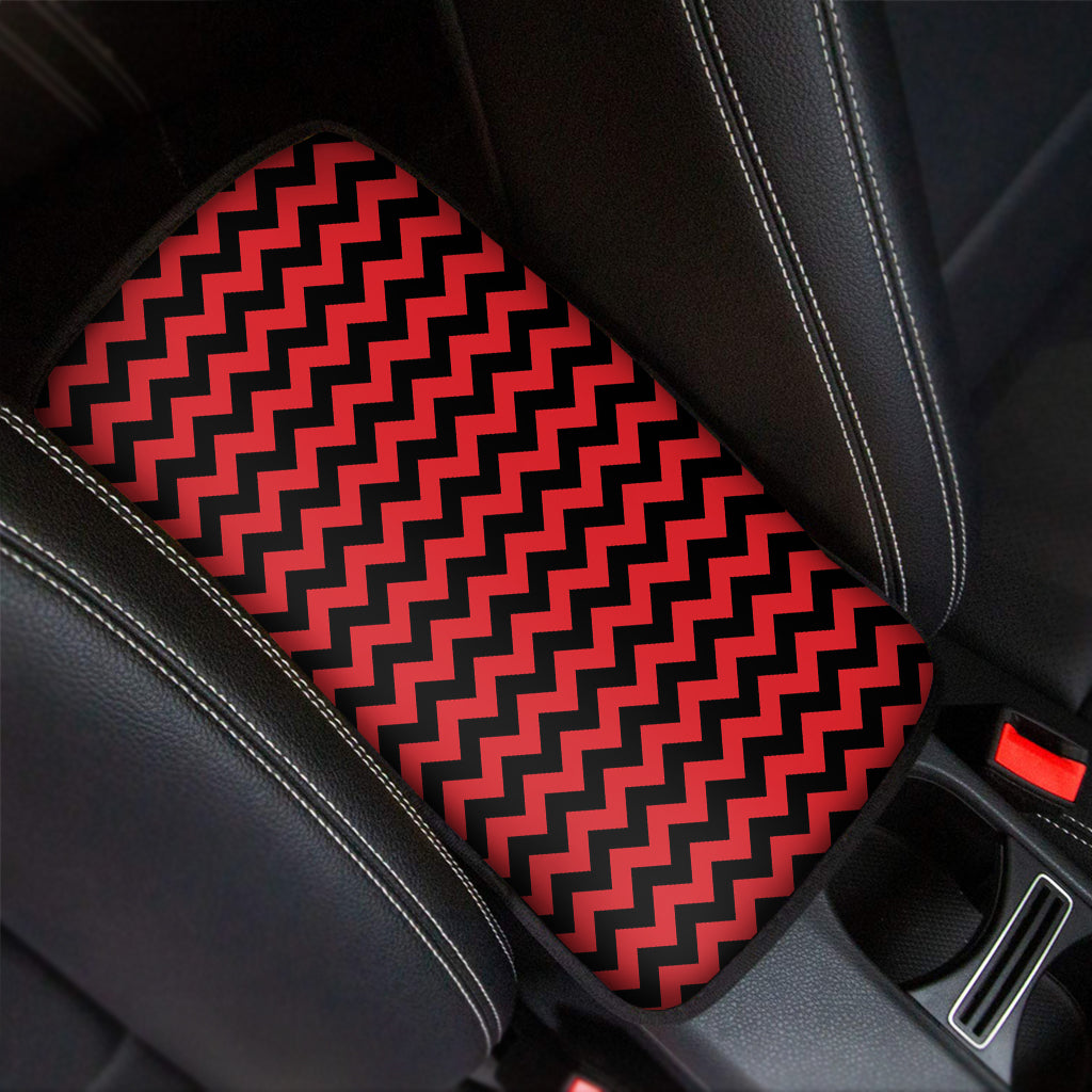 Red And Black Chevron Pattern Print Car Center Console Cover