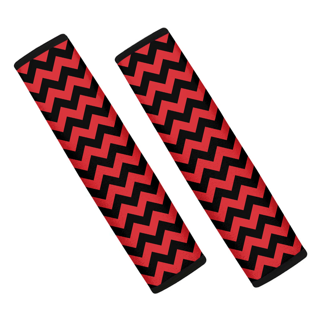 Red And Black Chevron Pattern Print Car Seat Belt Covers