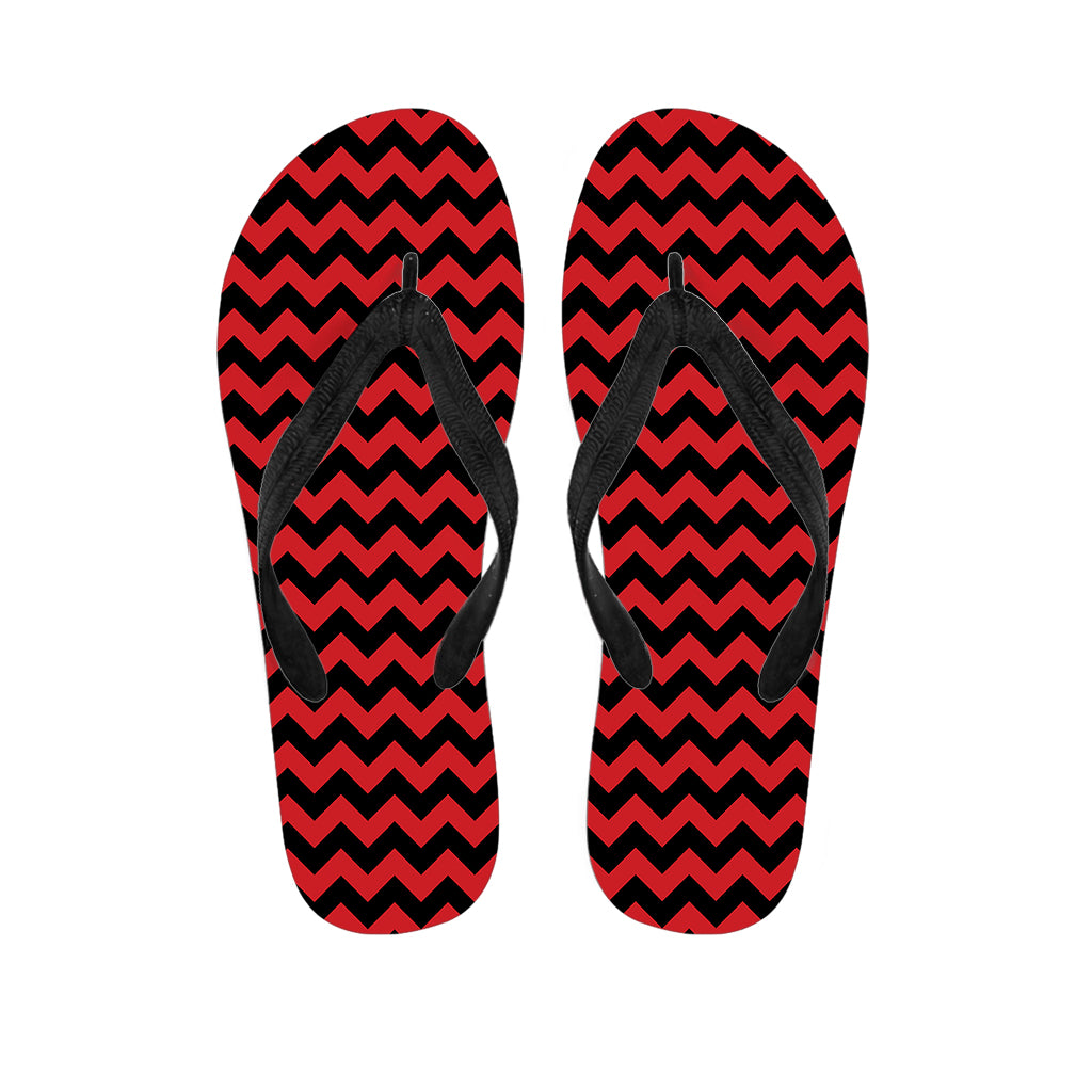 Red And Black Chevron Pattern Print Flip Flops