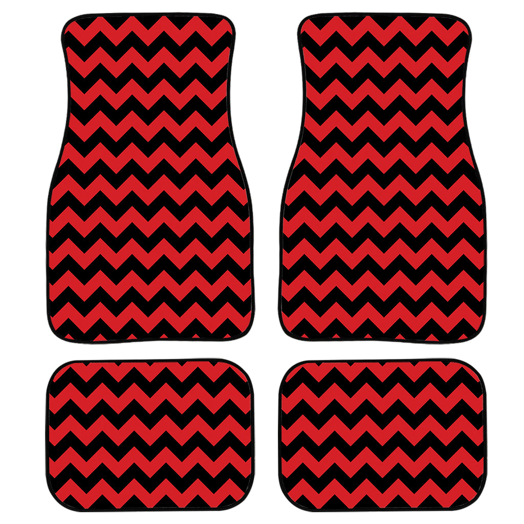 Red And Black Chevron Pattern Print Front and Back Car Floor Mats