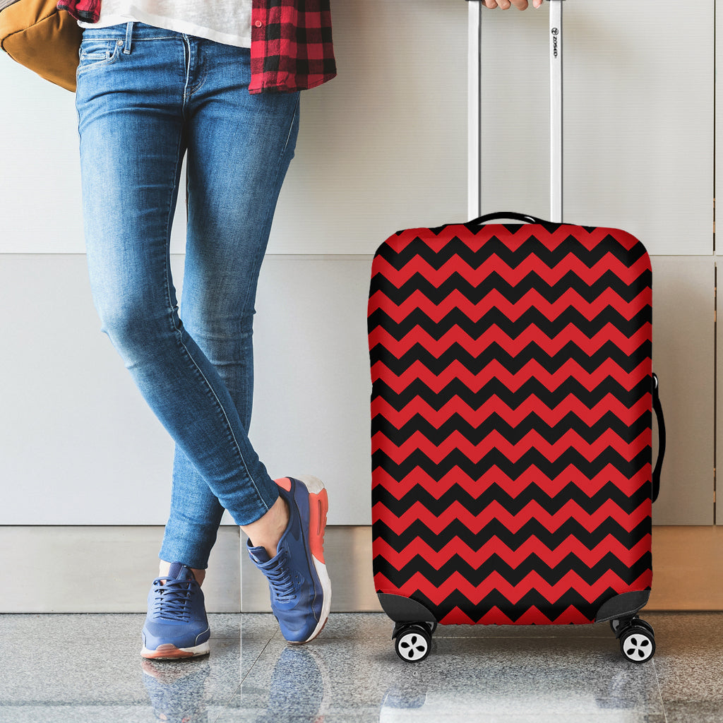 Red And Black Chevron Pattern Print Luggage Cover