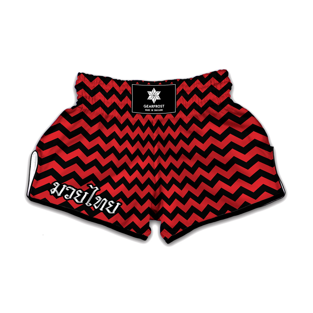 Red And Black Chevron Pattern Print Muay Thai Boxing Shorts