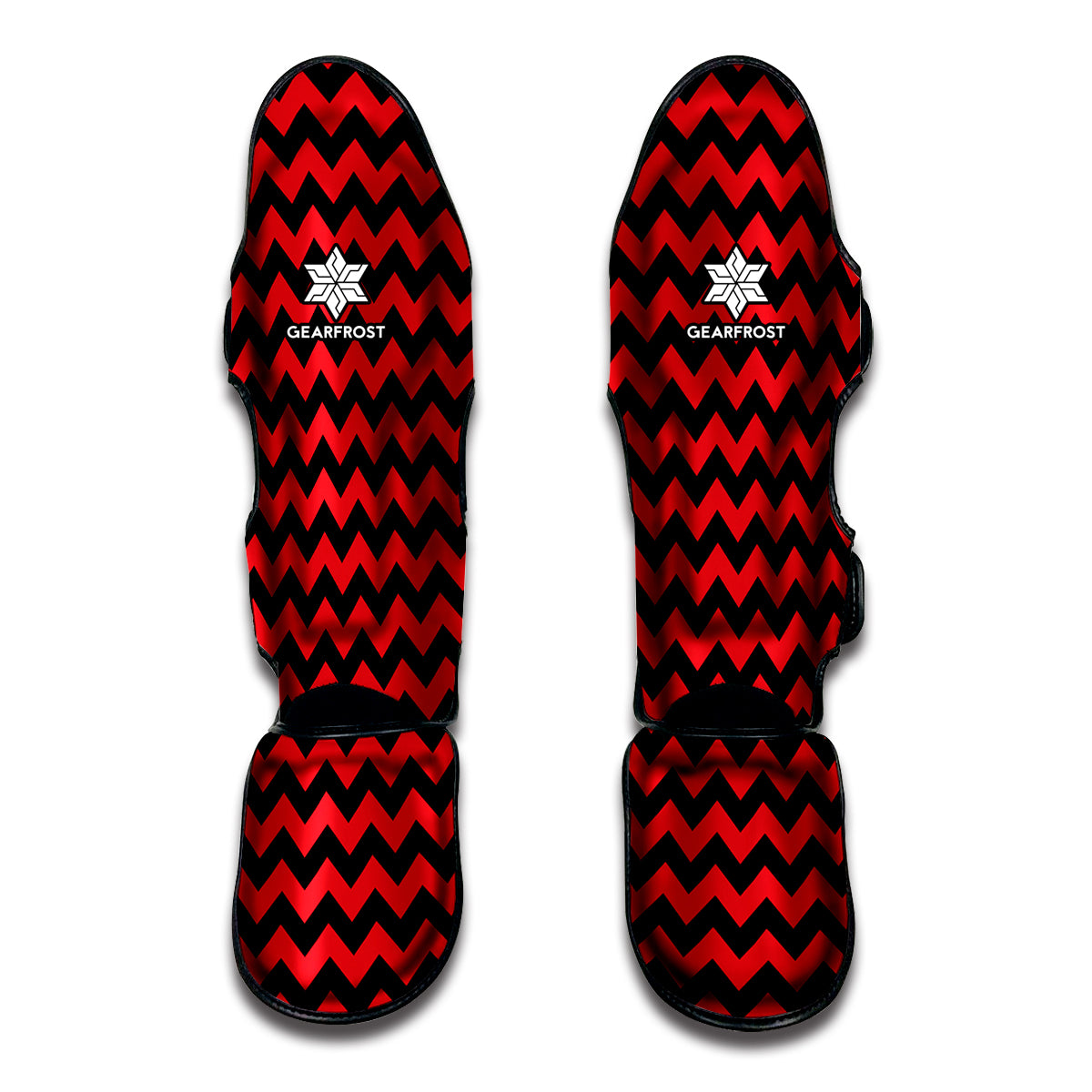 Red And Black Chevron Pattern Print Muay Thai Shin Guards