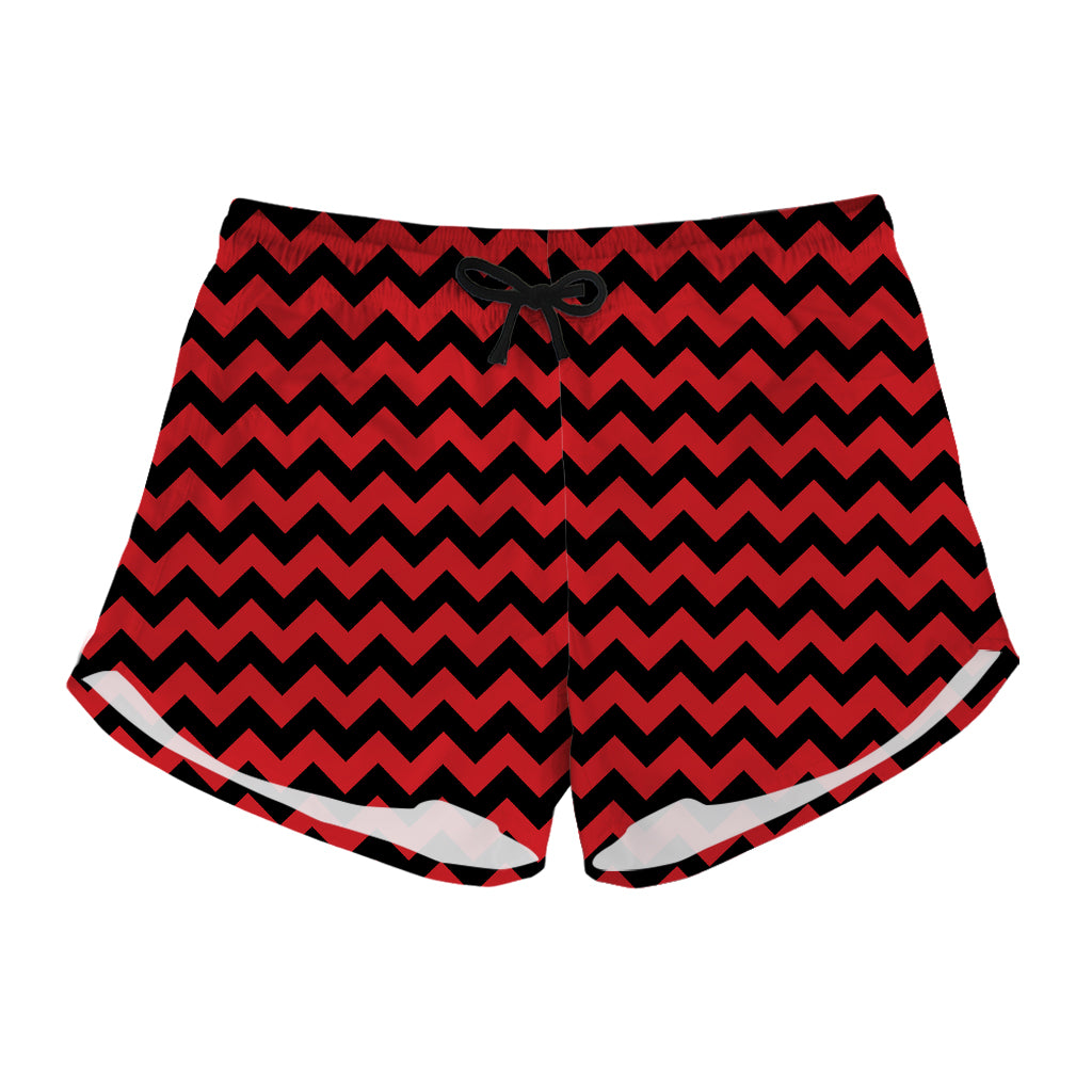 Red And Black Chevron Pattern Print Women's Shorts