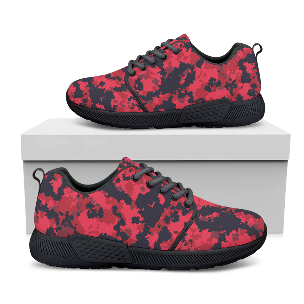 Red And Black Digital Camo Pattern Print Black Athletic Shoes