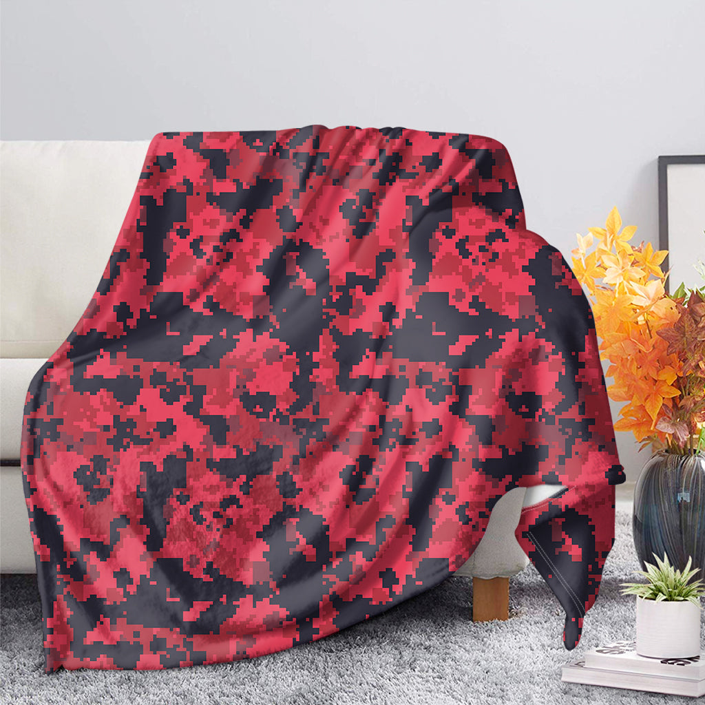 Red And Black Digital Camo Pattern Print Blanket