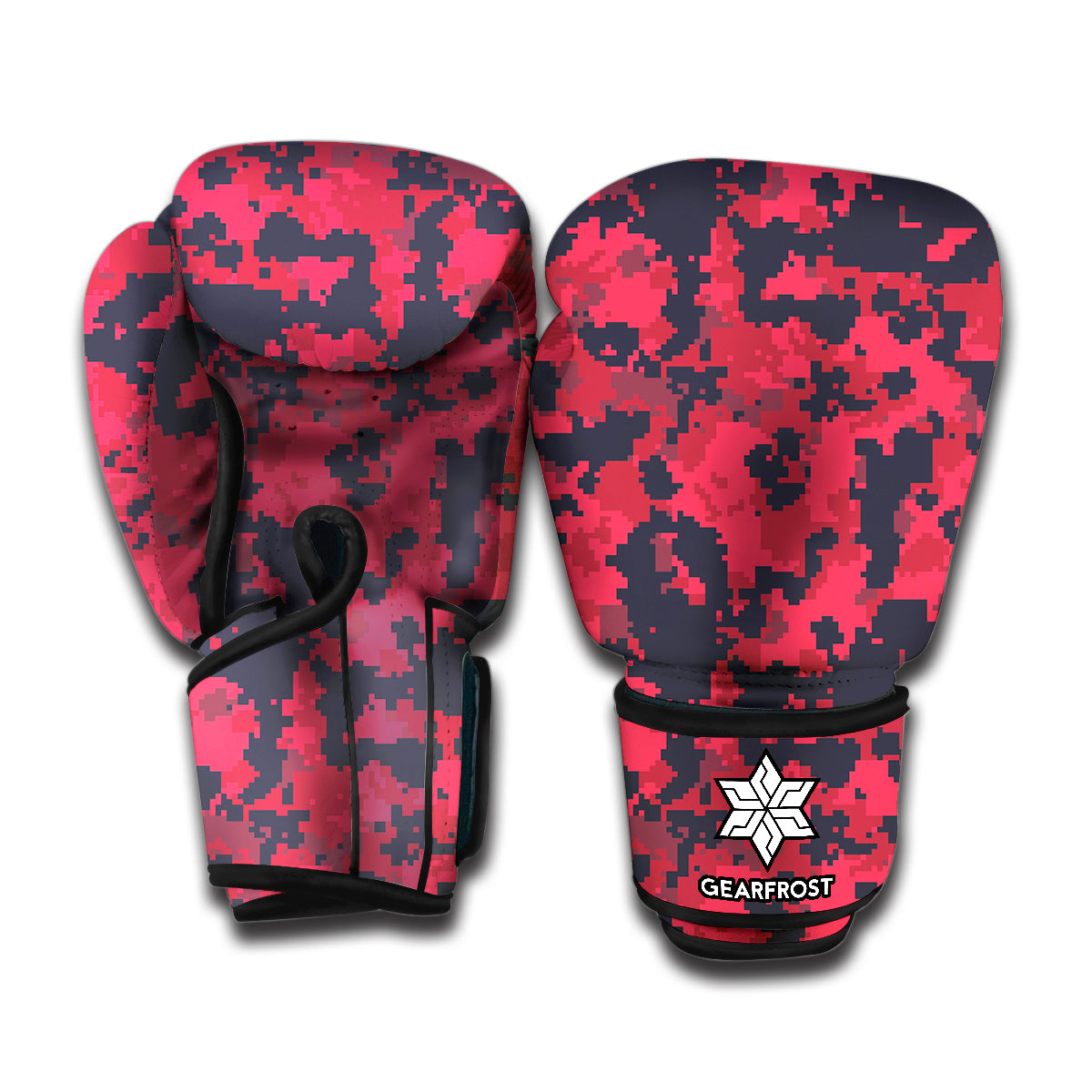 Red And Black Digital Camo Pattern Print Boxing Gloves