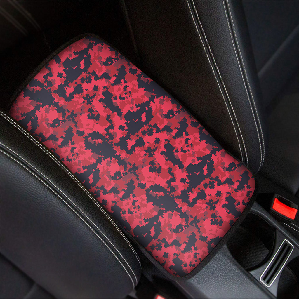 Red And Black Digital Camo Pattern Print Car Center Console Cover