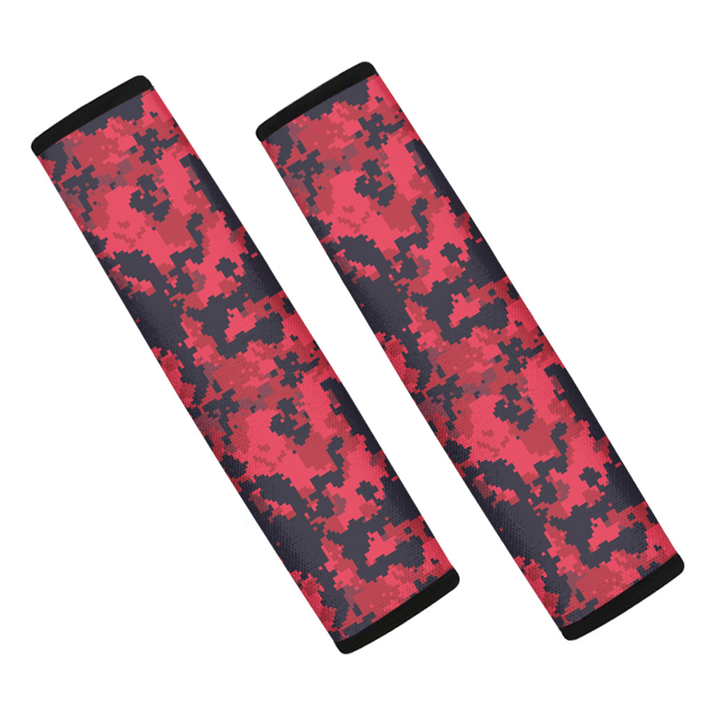 Red And Black Digital Camo Pattern Print Car Seat Belt Covers