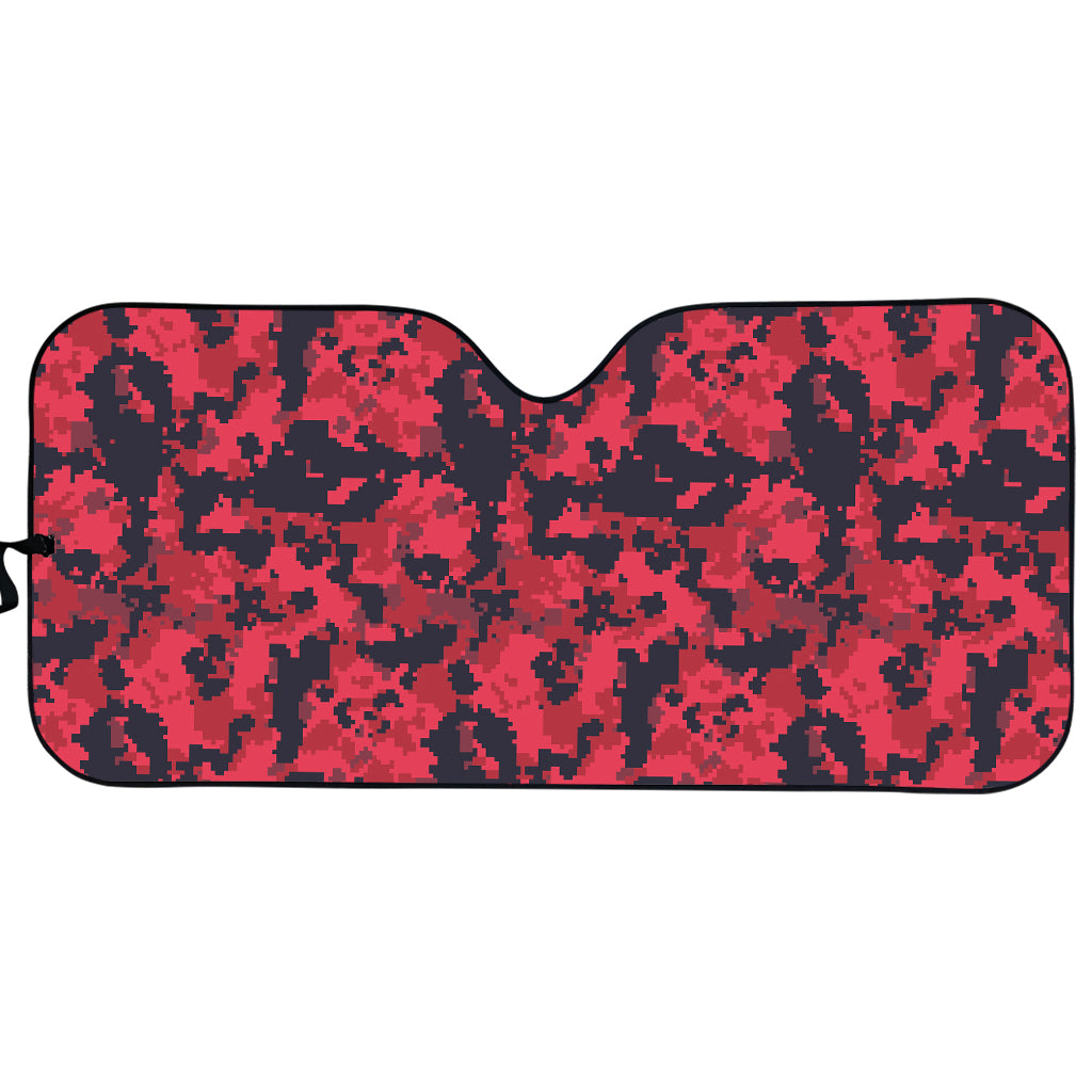 Red And Black Digital Camo Pattern Print Car Sun Shade