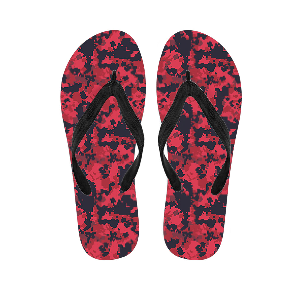 Red And Black Digital Camo Pattern Print Flip Flops