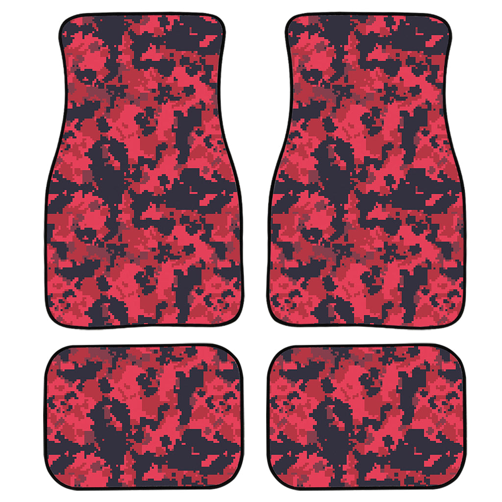 Red And Black Digital Camo Pattern Print Front and Back Car Floor Mats