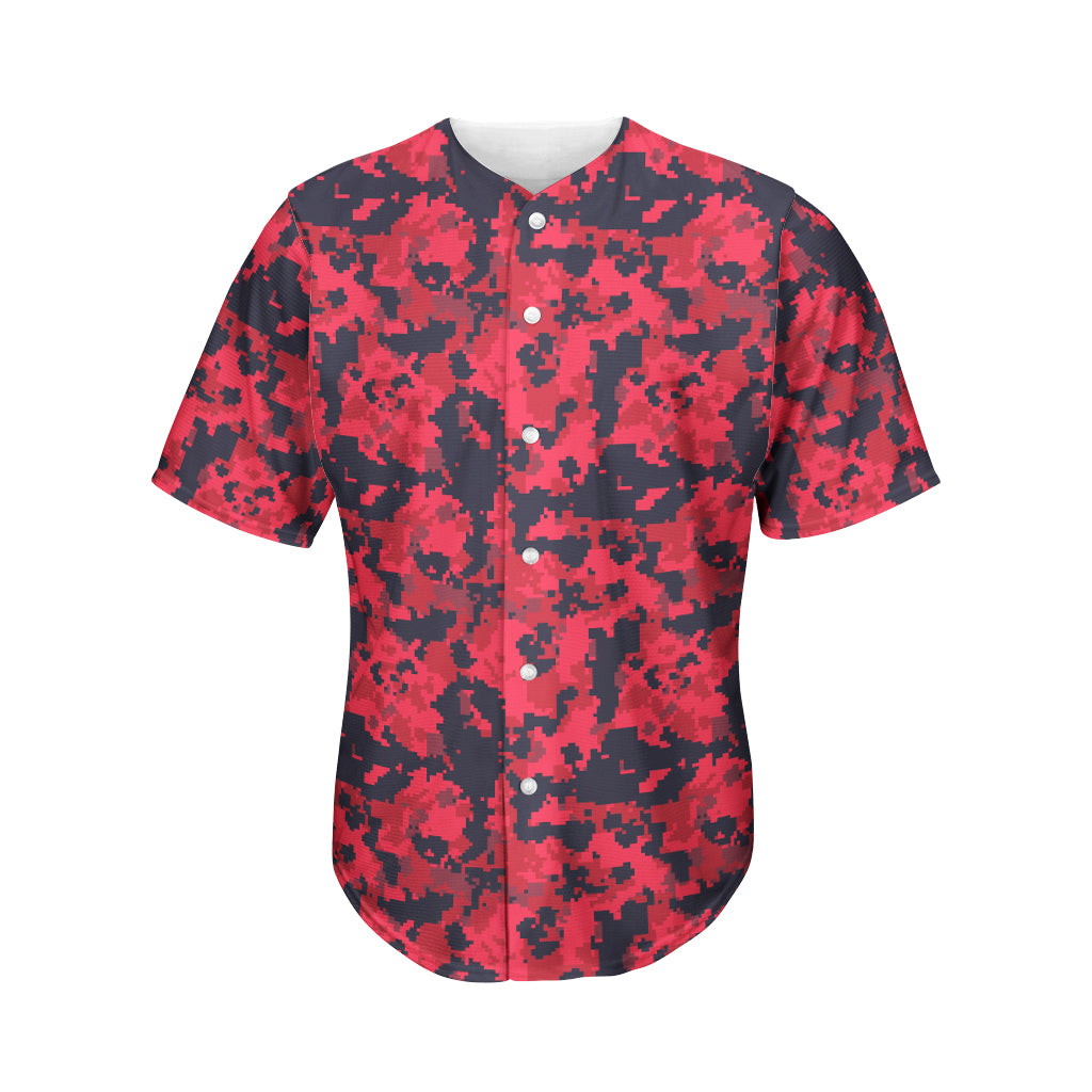 Red And Black Digital Camo Pattern Print Men's Baseball Jersey