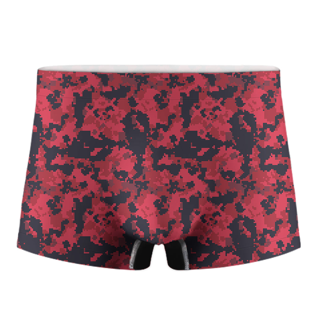 Red And Black Digital Camo Pattern Print Men's Boxer Briefs