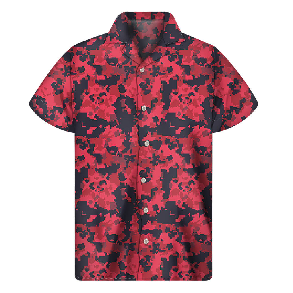 Red And Black Digital Camo Pattern Print Men's Short Sleeve Shirt