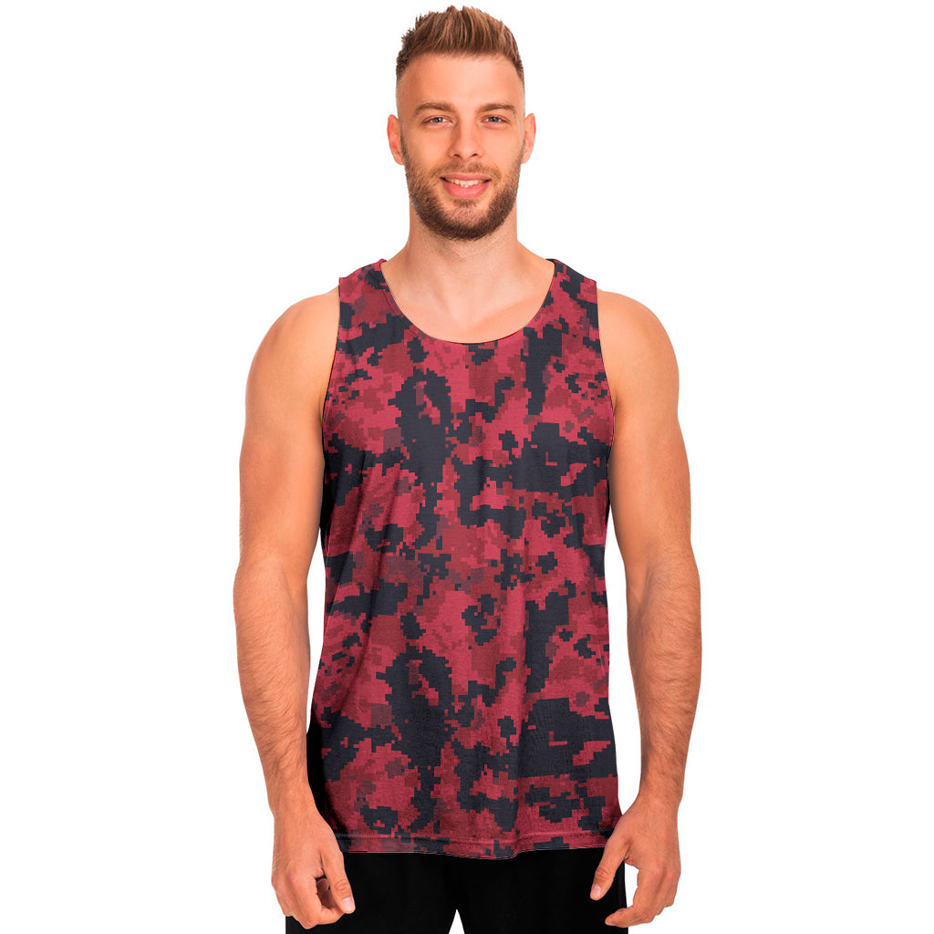 Red And Black Digital Camo Pattern Print Men's Tank Top