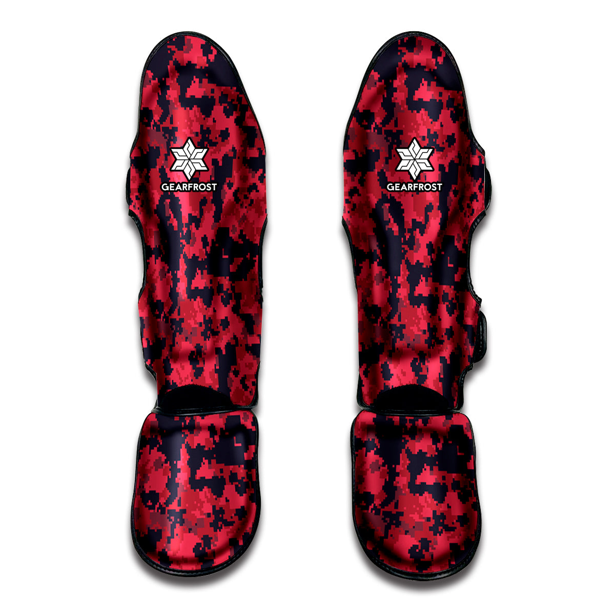 Red And Black Digital Camo Pattern Print Muay Thai Shin Guards