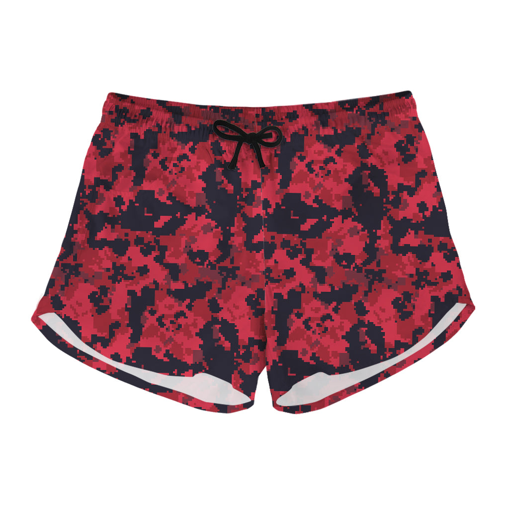 Red And Black Digital Camo Pattern Print Women's Shorts