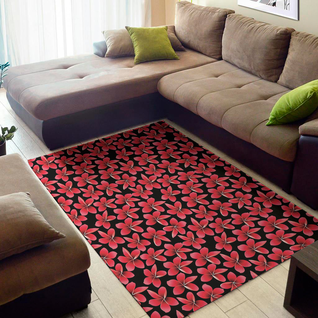 Red And Black Frangipani Pattern Print Area Rug