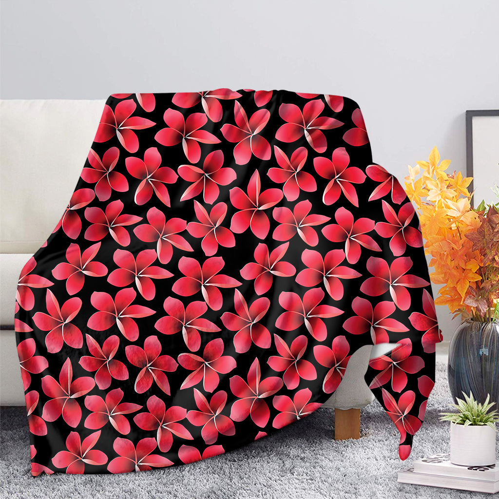 Red And Black Frangipani Pattern Print Blanket