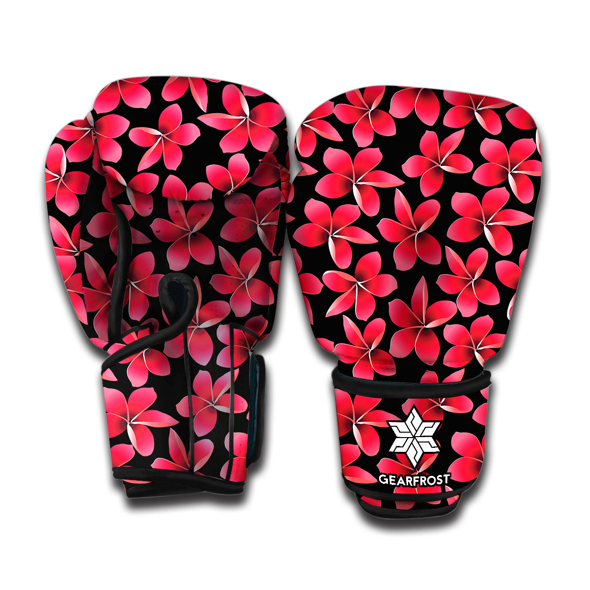 Red And Black Frangipani Pattern Print Boxing Gloves