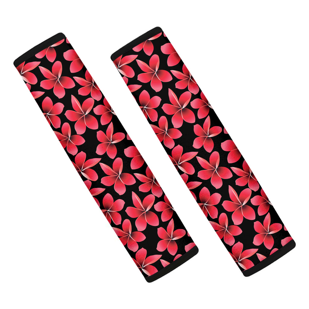 Red And Black Frangipani Pattern Print Car Seat Belt Covers