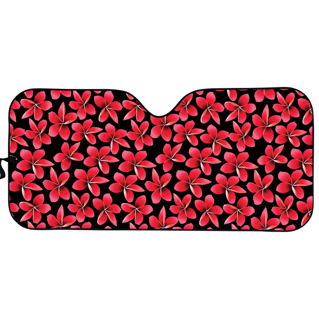 Red And Black Frangipani Pattern Print Car Sun Shade