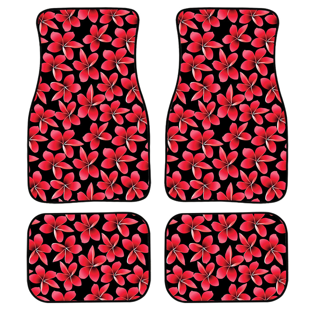 Red And Black Frangipani Pattern Print Front and Back Car Floor Mats