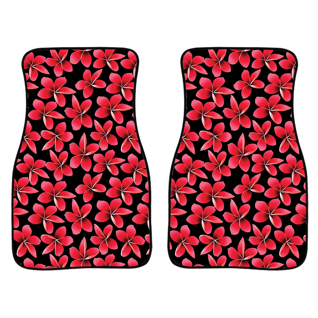 Red And Black Frangipani Pattern Print Front Car Floor Mats