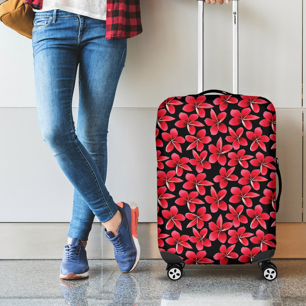 Red And Black Frangipani Pattern Print Luggage Cover