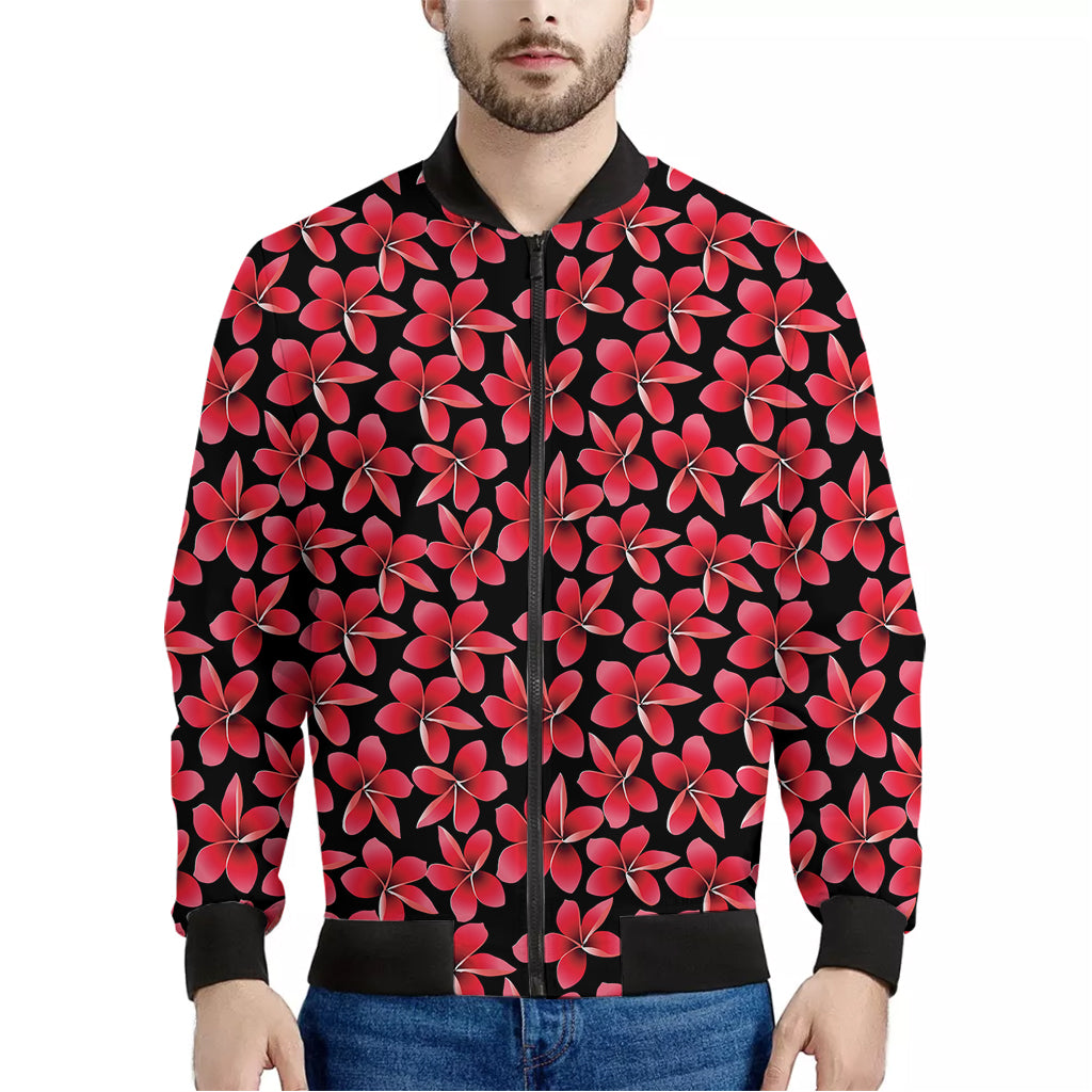 Red And Black Frangipani Pattern Print Men's Bomber Jacket