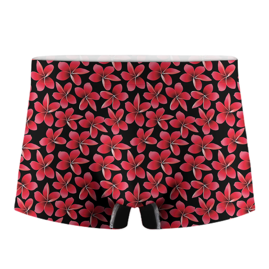 Red And Black Frangipani Pattern Print Men's Boxer Briefs