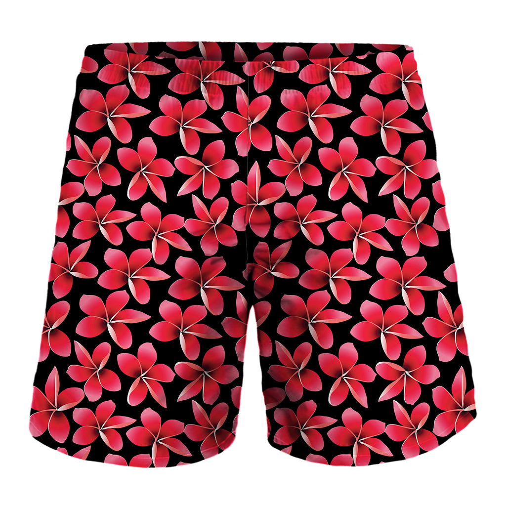 Red And Black Frangipani Pattern Print Men's Shorts