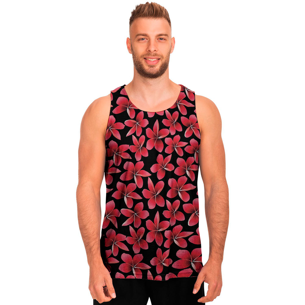 Red And Black Frangipani Pattern Print Men's Tank Top